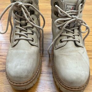 Beige Lace-Up Ankle Boots